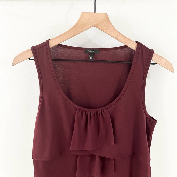 Talbots Ruffle Front Knit Tank Burgundy Size Small - Picture 2 of 5